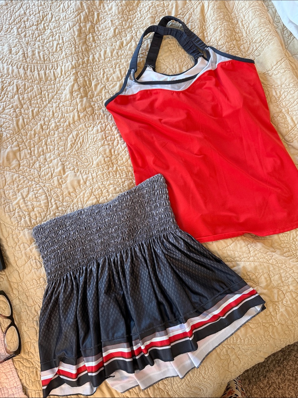 Lucky in Love Red Tank with Black and red matching Patterned Skirt